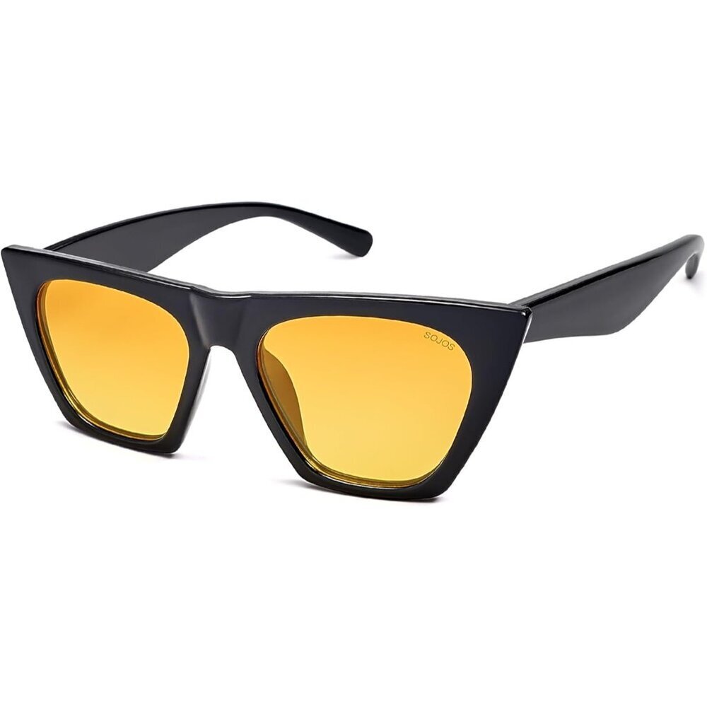 Women's Black Yellow Oversized Square Cateye Big Trendy Polarized Sunglasses